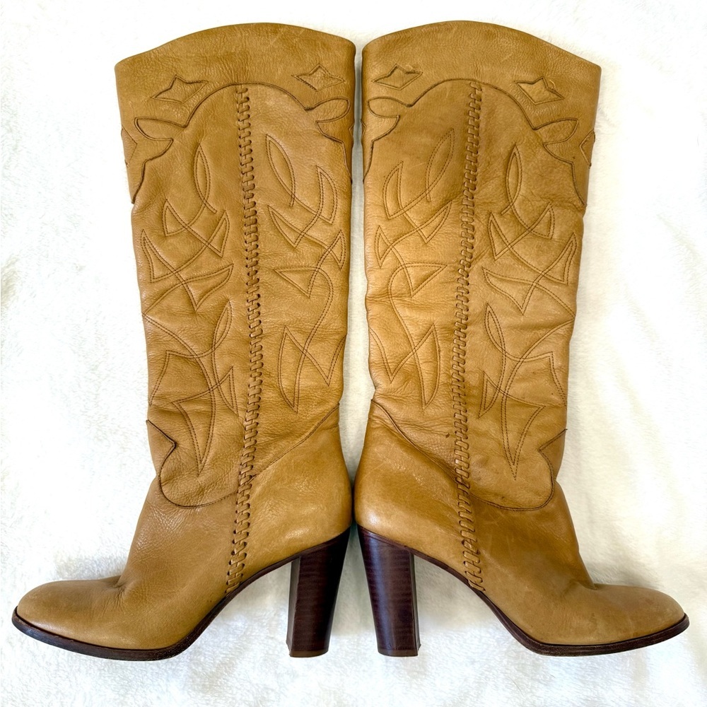 Retro Y2K Vintage Dani Tan Leather Boots size 7 - Picture 3 of 11